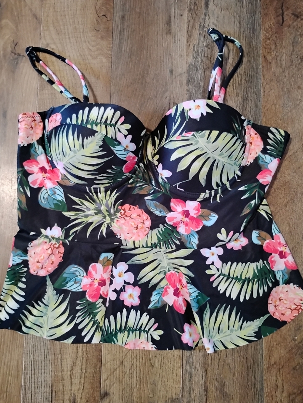 Cupshe NWOT Black Tropical Floral Bustier Floral Top Women's Size: L